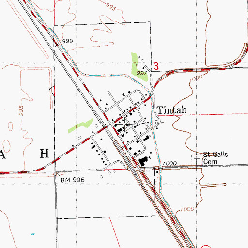 Topographic Map of Tintah Fire Department, MN