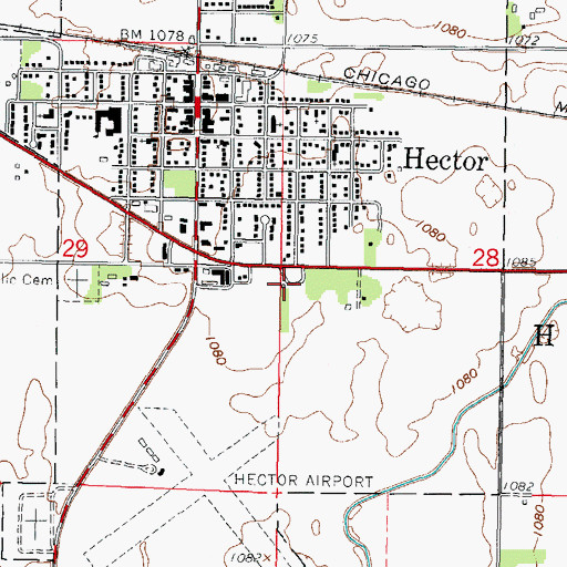 Topographic Map of Hector Fire Department, MN
