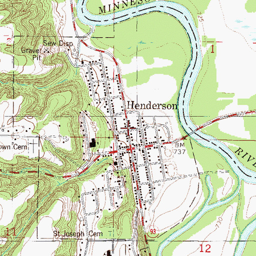 Topographic Map of Henderson Fire Department, MN