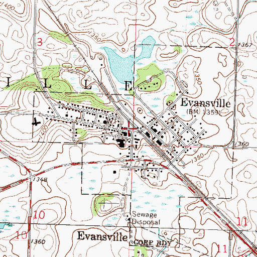 Topographic Map of Evansville Fire Department, MN
