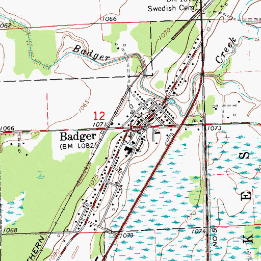 Topographic Map of Badger Fire Department, MN