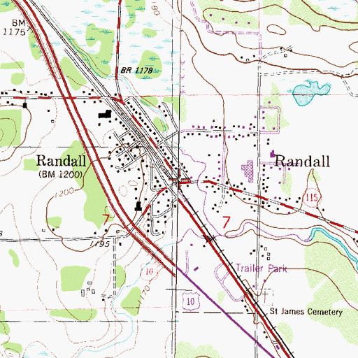 Topographic Map of Randall Fire Station, MN
