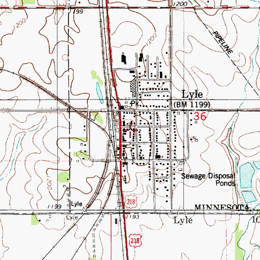 Topographic Map of Lyle Volunteer Fire Department, MN