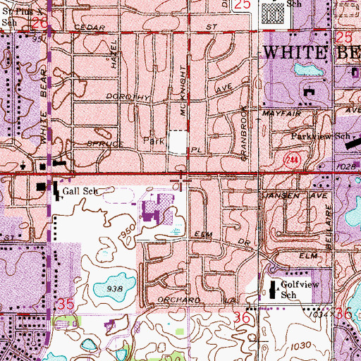 Topographic Map of White Bear Lake Fire Department Station 2, MN