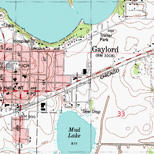 Topographic Map of Gaylord Fire Department, MN