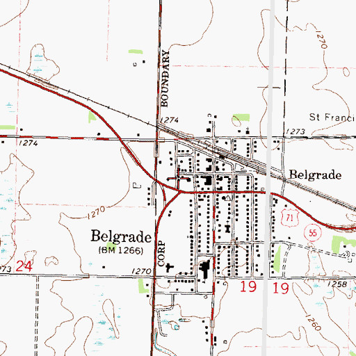 Topographic Map of Belgrade Fire Department, MN