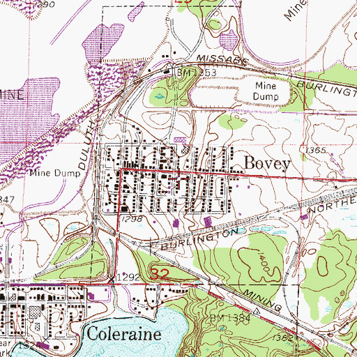 Topographic Map of Bovey Fire Department, MN