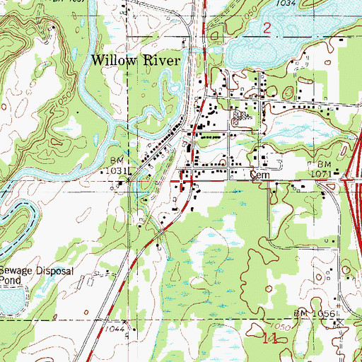 Topographic Map of Willow River Fire Department, MN