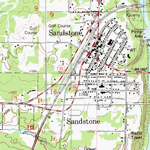Topographic Map of Sandstone Volunteer Fire Department, MN
