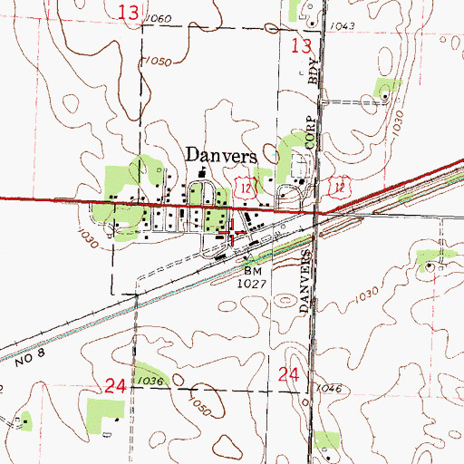 Topographic Map of Danvers Fire Department, MN