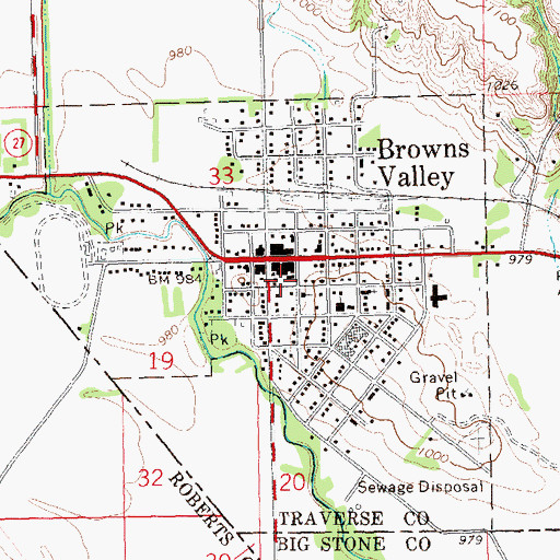Topographic Map of Browns Valley Fire Department, MN
