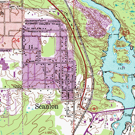 Topographic Map of Scanlon Volunteer Fire Department, MN