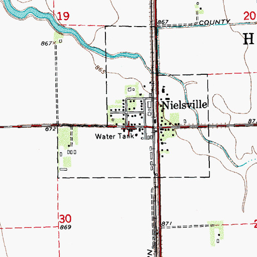 Topographic Map of Nielsville Volunteer Fire Department, MN