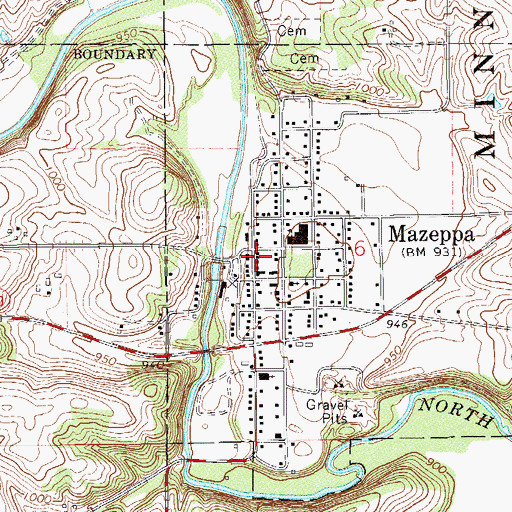 Topographic Map of Mazeppa Volunteer Fire Department, MN
