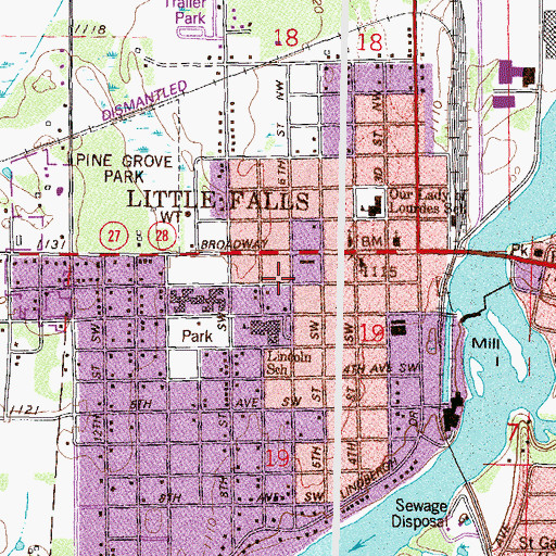 Topographic Map of Little Falls Fire Department Station 2, MN