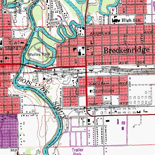 Topographic Map of Breckenridge Fire Department Station 2, MN