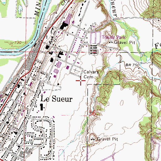 Topographic Map of Le Sueur Fire Department, MN