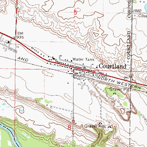 Topographic Map of Courtland Fire Department, MN