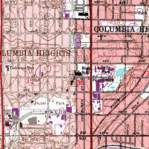Topographic Map of Columbia Heights Fire Department, MN