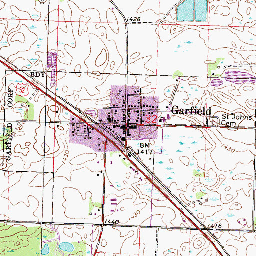 Topographic Map of Garfield Fire Department, MN
