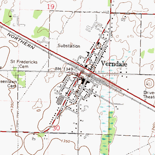Topographic Map of Verndale Fire Department, MN