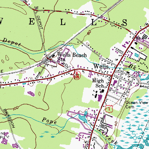 Topographic Map of Wells Emergency Medical Services, ME