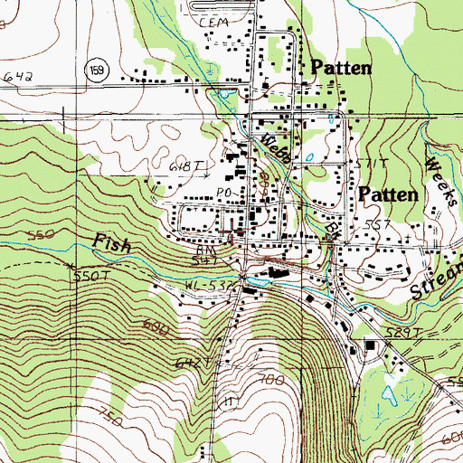 Topographic Map of Patten Ambulance Service, ME