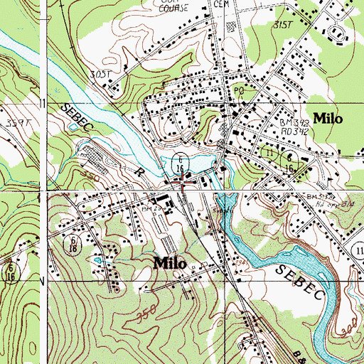 Topographic Map of Three Rivers Ambulance Service, ME
