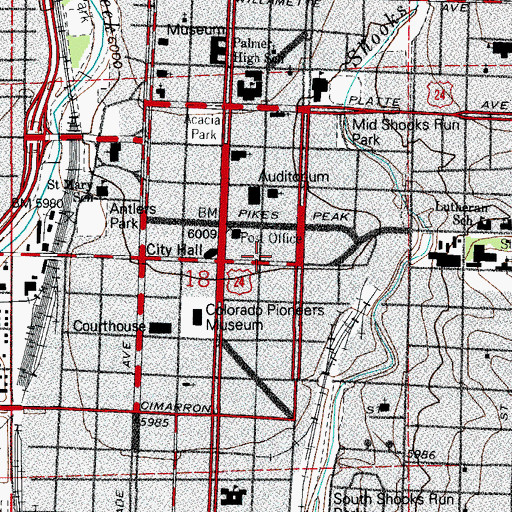 Topographic Map of Colorado Springs Fire Department Station 1, CO