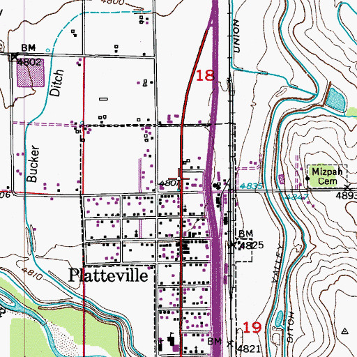 Topographic Map of Platteville - Gilcrest Fire Protection District Platteville Station, CO