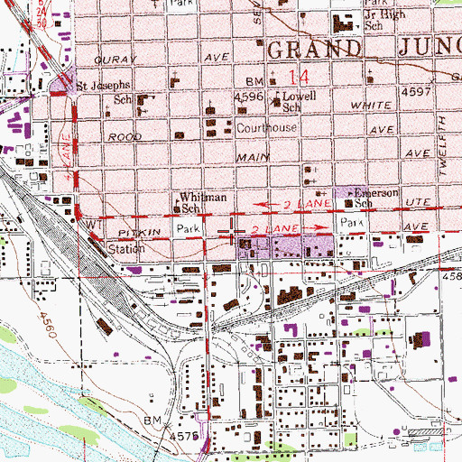 Topographic Map of Grand Junction Fire Department Station 1, CO