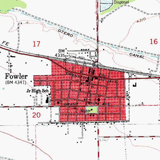 Topographic Map of Fowler Volunteer Fire Department, CO