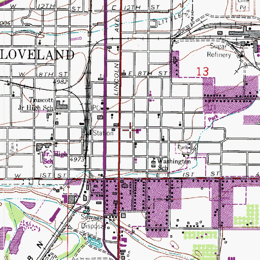 Topographic Map of Loveland Fire and Rescue Station 1, CO