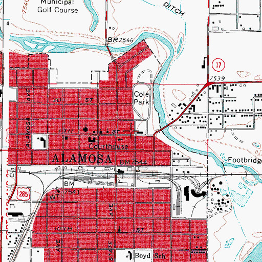 Topographic Map of Alamosa Fire Department Station 1, CO