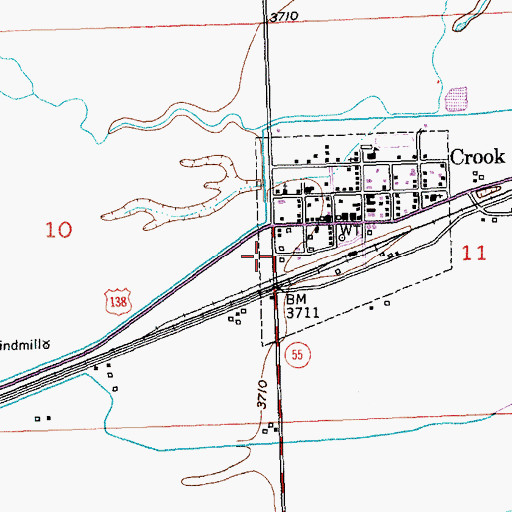 Topographic Map of Crook Volunteer Fire Department, CO