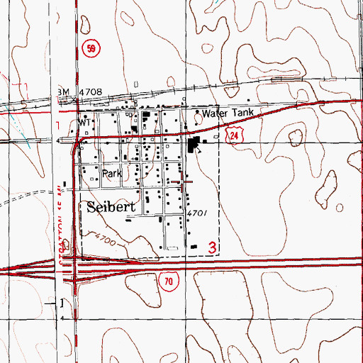 Topographic Map of Seibert Fire Department, CO