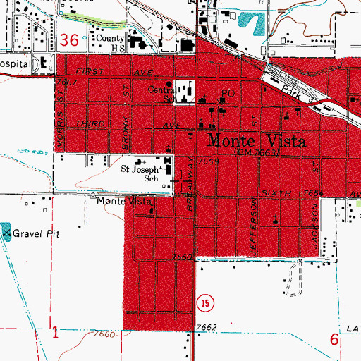 Topographic Map of Monte Vista Emergency Medical Services, CO
