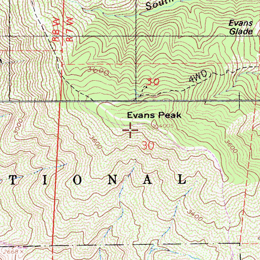 Topographic Map of Evans Peak, CA