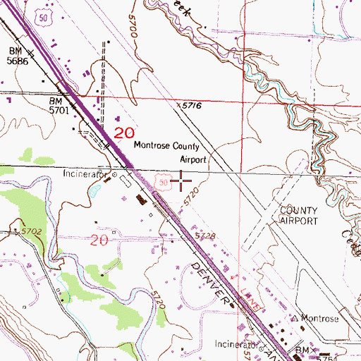Topographic Map of Montrose Regional Airport Fire Department, CO