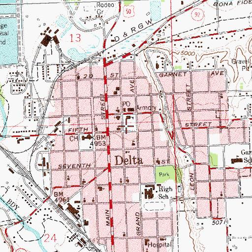 Topographic Map of Delta Fire Department, CO