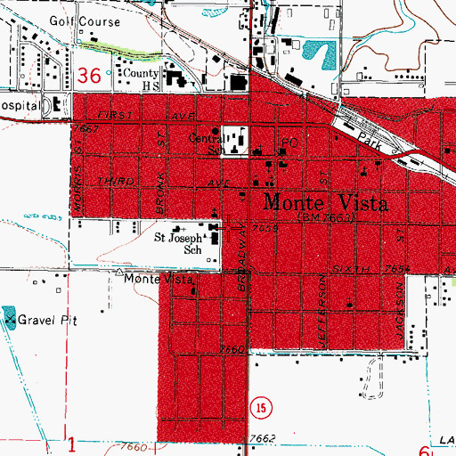 Topographic Map of Monte Vista Fire Department, CO