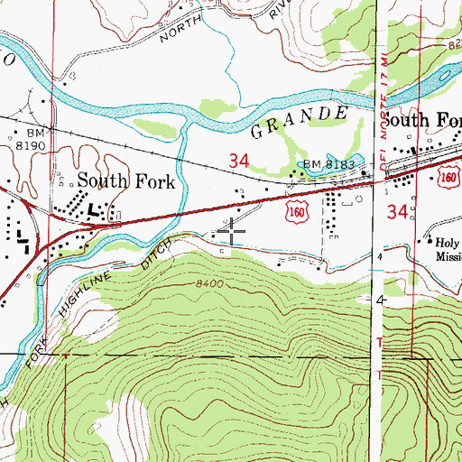 Topographic Map of South Fork Fire and Rescue, CO