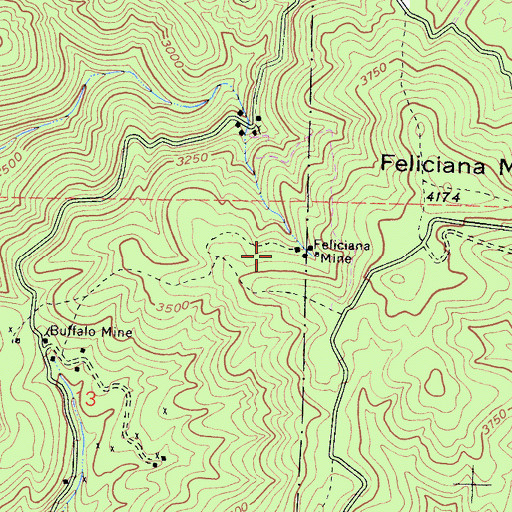 Topographic Map of Feliciana Mine, CA