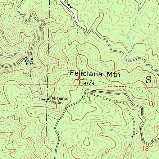 Topographic Map of Feliciana Mountain, CA