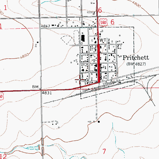 Topographic Map of Pritchett Fire Department, CO