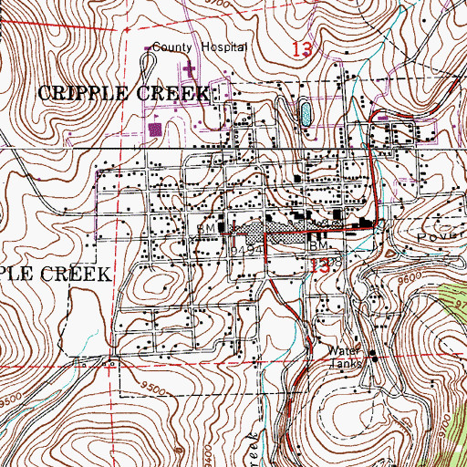 Topographic Map of Cripple Creek City Fire and Emergency Services, CO