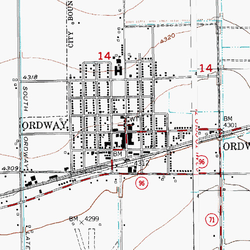 Topographic Map of Ordway / Crowley County Fire Department, CO