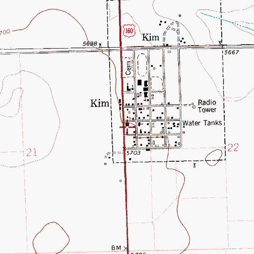Topographic Map of Kim Area Volunteer Fire Department, CO
