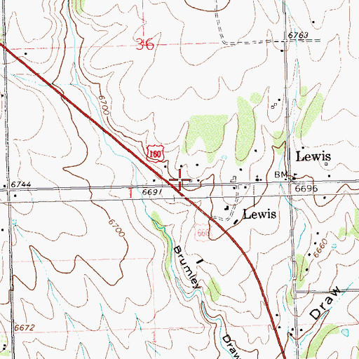 Topographic Map of Lewis - Arriola Fire Protection District Lewis, CO