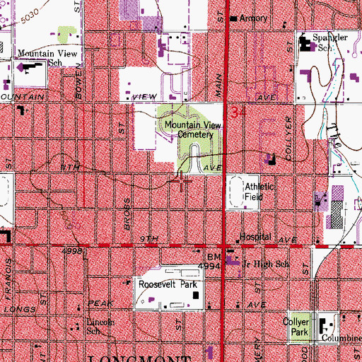 Topographic Map of Longmont Fire Department Station 1, CO